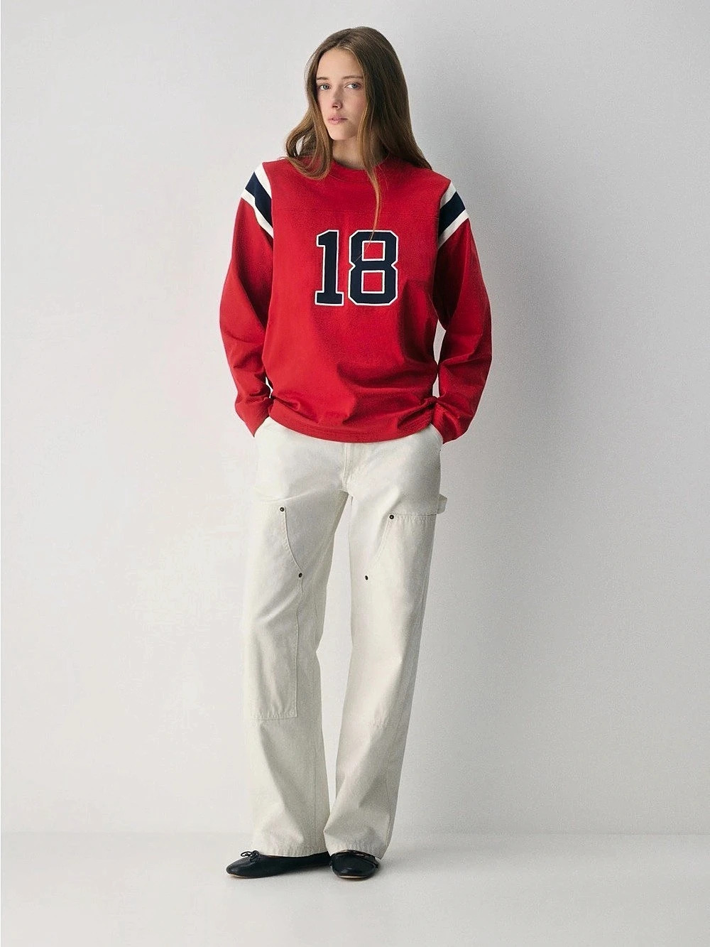TNA Mighty Cotton Ramos Longsleeve Sweatshirt Red & White size Large